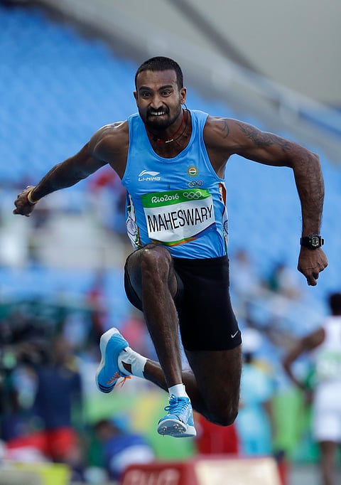 India's Renjith Maheswary makes an attempt in the men's triple jump qualification during the athletics competitions of the 2016 Summer Olympics at the Olympic stadium in Rio de Janeiro, Brazil, Monday, Aug. 15, 2016. | AP