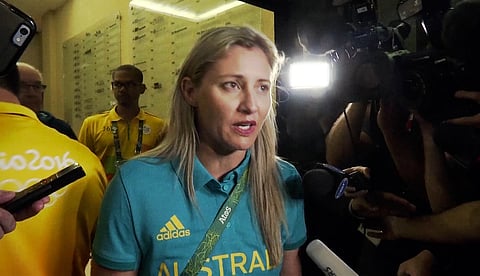 In this image made from video, Fiona de Jong, the Australian Olympic Committee secretary-general, addresses the media on Saturday, Aug. 20, 2016 in Rio de Janerio, Brazil. | AP