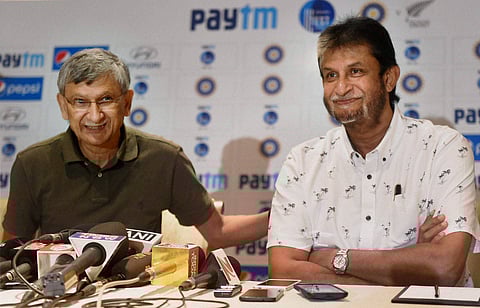 BCCI Secretary Ajay Shirke and Selection Committee Chairman Sandeep Patil during a press conference. | PTI