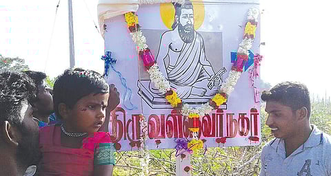 A board announcing the new name of Dalit settlement in Thomsanapalli village near Anchetti in Krishnagiri district | Express