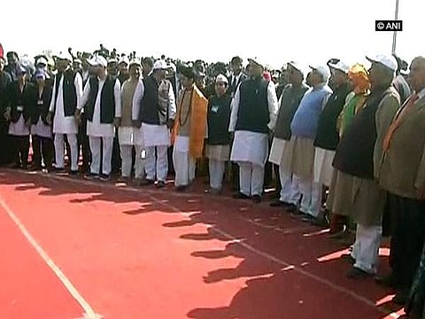 Bihar CM Nitish Kumar and RJD Chief Lalu Prasad Yadav take part in human chain event to spread awareness on de-addiction and prohibition of liquor. | Picture Courtesy: ANI
