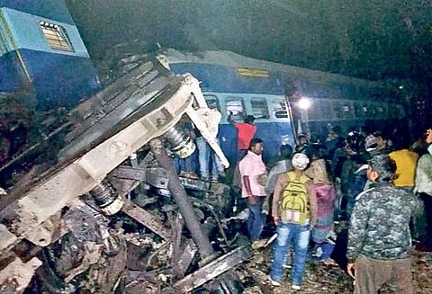 One of the bogies of Hirakhand Express that derailed near Kuneru in Andhra Pradesh on Saturday night | Express
