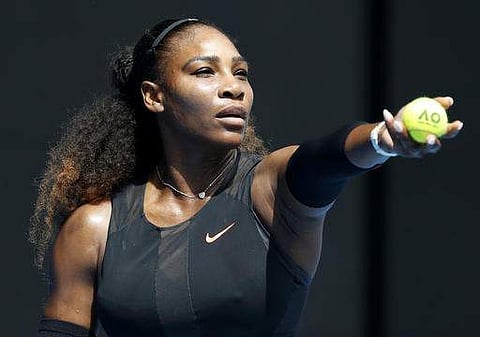 United States' Serena Williams prepares to serve to Barbora Strycova of the Czech Republic during their fourth round match at the Australian Open tennis on January 23. (Photo | AP)