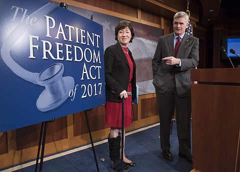 Sen. Susan Collins, R-Maine,and Sen. Bill Cassidy, R-La., participate in a news conference on Capitol Hill in Washington, Monday, Jan. 23, 2017, to announce the Patient Freedom Act of 2017, a possible GOP replacement bill for the Affordable Care Act. | AP