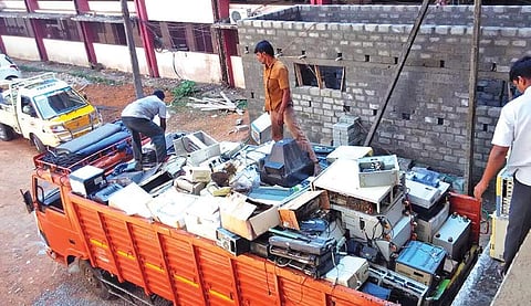 e-waste collected from various government offices at the Collectorate being loaded to a vehicle | Express