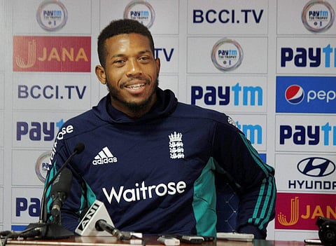 England cricketer Chris Jordan during a press conference at VCA Stadium in Nagpur on Saturday ahead of the second India-England T20 match. | PTI
