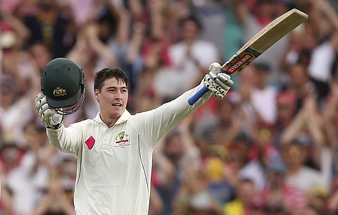 Australia's Matt Renshaw celebrates making 100 runs against Pakistan during their cricket test match in Sydney. | AP