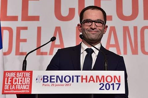 Benoit Hamon delivers a speech following the first results of the primary's second round on January 29 in Paris. (Photo | AFP)