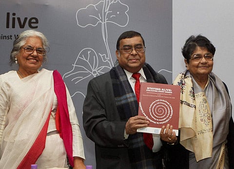 File Photo of former Additional Solicitor General of India Indira Jaisingh (L), along with Chief Justice of Supreme Court of India Justice Altamas Kabir (C) and Justice Uma Pal (R) . | PTI