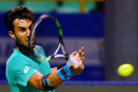 Yuki Bhambri IND in action against Ramkumar Ramanathan IND during their first round match for the ATP Chennai Open 2017 at SDAT Tennis Stadium in Tuesday.(Photo | PTI)
