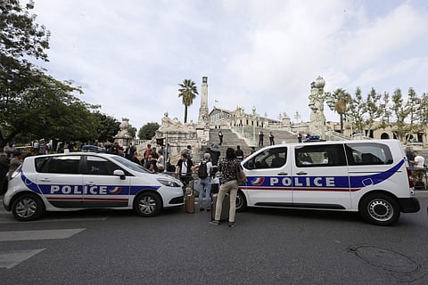 Police cars park outside the Marseille railway station on Oct. 1, 2017. (Photo | AP)