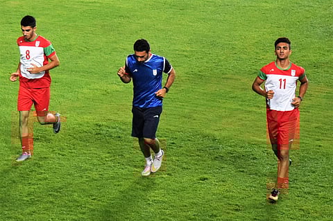 Younes Delfi (extreme R), in the match against Germany, combined well with strike partner Allahyar Sayyad and was the undisputed star of the show. | Express Photo Service