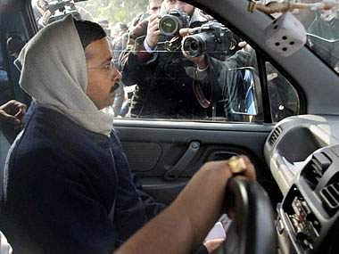 The Delhi CM in his favourite Blue Wagon R. (PTI File Photo)