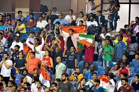 Crowd during U-17 FIFA World Cup football match between India and Ghana in New Delhi on Thursday. As the game approached half-time on Thursday, Dheeraj went down injured. A small section of the fans started chanting his name, but it spread. Soon the entir