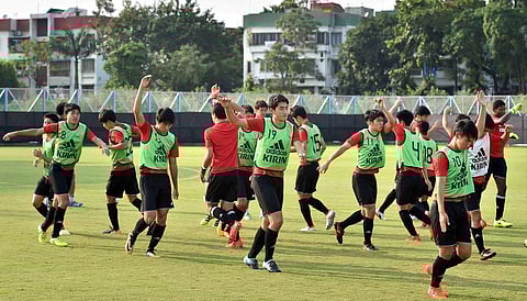Japanese footballers at a practice session during FIFA U-17 World Cup India 2017 in Kolkata.|PTI