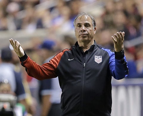 In this June 3, 2017, file photo, U.S. coach Bruce Arena reacts on the sideline during the second half of the team's international friendly soccer match against Venezuela, in Sandy, Utah. | AP
