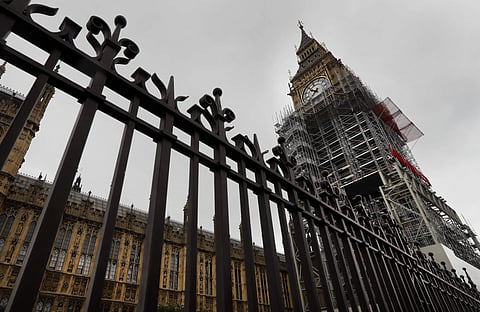 Scaffolding stands around the London landmark Big Ben, almost up to the clock face, in London, Wednesday, Oct. 11, 2017. | AP