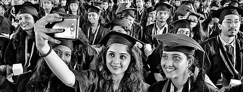 Students taking a selfie during the annual convocation at VIT University, Chennai, on Saturday | SUNISH P SURENDRAN