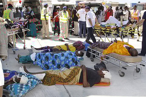 Critically wounded people wait to be moved into a waiting Turkish plane to be airlifted by air ambulance for treatment in Turkey, in Mogadishu, Somalia, Monday, October, 16, 2017. (Photo | AP)