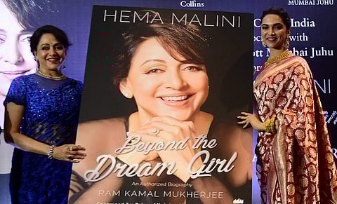 Mumbai Actress Deepika Padukone launches legendary actress Hema Malini's official biography 'Beyond the Dream Girl' in Mumbai on Monday. (PTI)