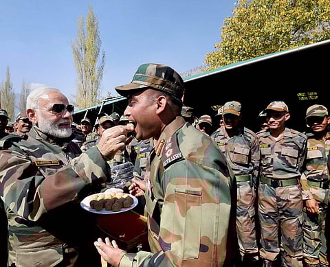 PM Modi spending Diwali with Indian soldiers at Gurez along the Line of Control. (PTI Photo)