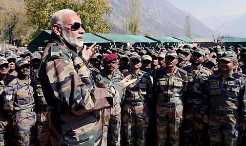 PM Modi spending Diwali with Indian soldiers at Gurez along the Line of Control. (PTI Photo)