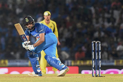 Indian batsman Rohit Sharma plays a shot during the 5th ODI cricket match against Australia at Vidarbha Cricket Association Stadium Jamtha Nagpur on Sunday. | PTI