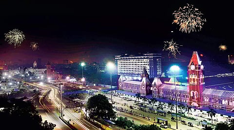 A bird’s eye view of fireworks near Chennai Central;