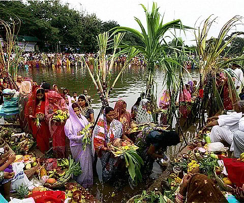 Married women observe fast during the Chhath festival. PTI