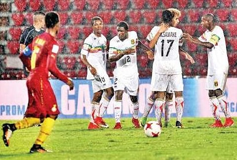 The quarterfinal match between Ghana and Mali in Guwahati was played amid heavy rain | pti