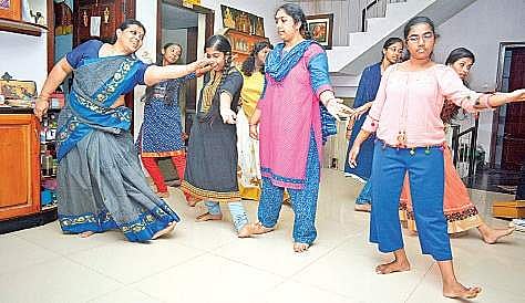 Hemamalini teaching special children to dance Manu R Mavelil