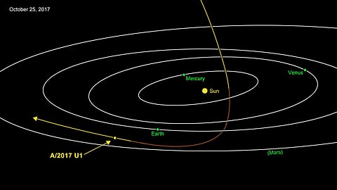 Diagram showing the path of A/2017 U1. (Graphic | NASA)