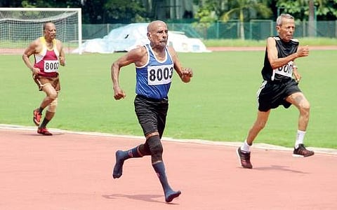 Senior men’s 100 metre-race in the All Kerala Senior Athletics Meet at Maharaja’s College Stadium in Kochi on Sunday Melton Antony