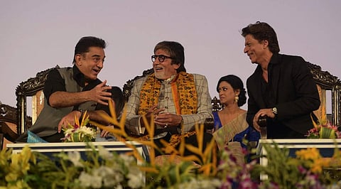 Amitabh Bachchan with Kamal Haasan and Shah Rukh Khan at the inauguration of the KIFF. (Photo: Twitter via @SrBachchan)