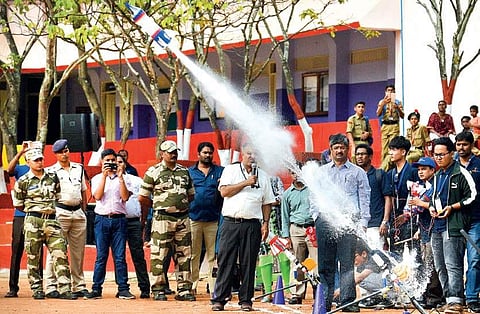 Participants during the Water Rocket Launch Competition at Asia-Pacific Regional Space Agency Forum, in Bengaluru on Sunday | pushkar v