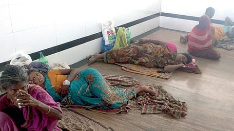 Patients waiting outside the labour section of Raichur Institute of Medical Sciences