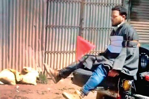 Farooq Ahmad Dar being used as a human shield in Kashmir in April. | File Photo