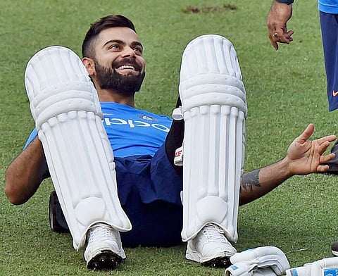 Indian cricket captain Virat Kohli during a training session at Eden Gardens in Kolkata on Tuesday ahead of the 1st Test Match against Sri Lanka.|PTI