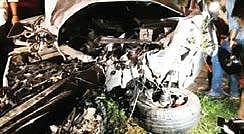 The luxury car got completely damaged in the crash. The incident happened in front of Manmohan Bungalow on Thursday night