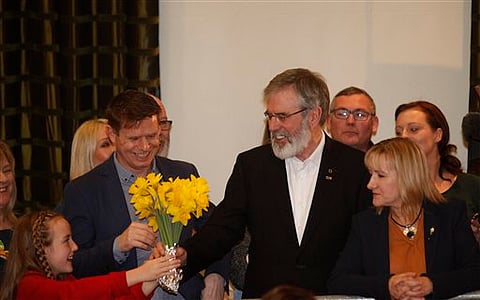 Sinn Fein party leader Gerry Adams (centre). | AP file photo