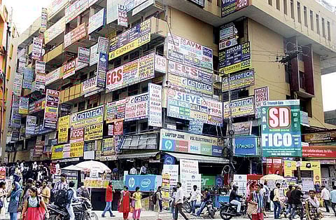 A building in SAP street covered with hoardings in Ameerpet on Wednesday |Sathya Keerthi