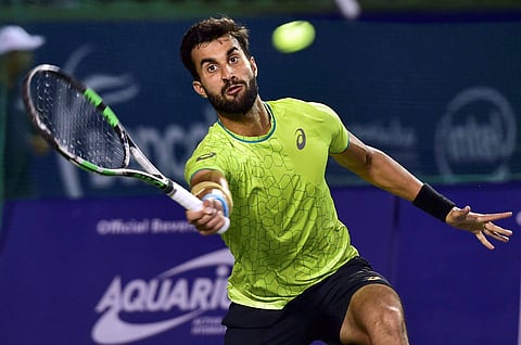 India's Yuki Bhambri plays against compatriot Sriram Balaji during the first round of Bengaluru Open 2017 ATP Challenger at KSLTA in Bengaluru on Tuesday. | PTI