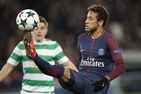 PSG's Neymar kicks the ball during a Champions League Group B soccer match between Paris St. Germain and Celtic at the Parc des Princes stadium. | AP