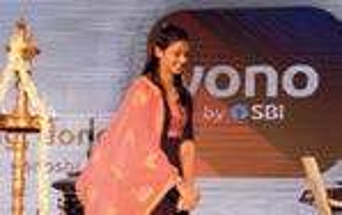 Long-jumper Nayana James during the launch of YONO, the SBI app, in Thiruvananthapuram on Friday | B P Deepu