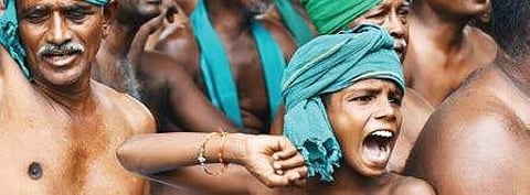 For representational purpose. Ryots from Tamil Nadu protest, demanding that the government waive all farm loans, at Chepauk, Chennai, on Friday. (Ashwin Prasath | EPS)