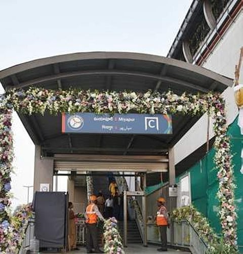 Officials decorate Miyapur Metro station ahead of the inaugural function | R Satish Babu