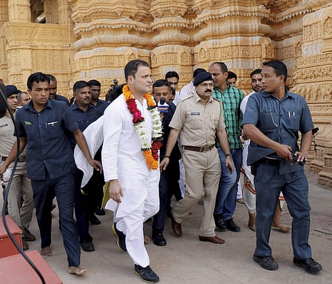 Congress vice President Rahul Gandhi at the Somnath Temple in Gujarat on Wednesday. (PTI)