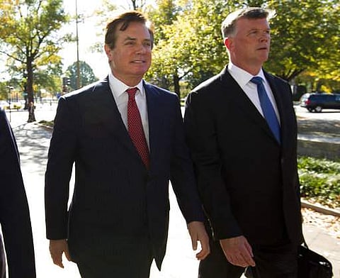 Paul Manafort accompanied by his lawyer Kevin Downing, right, arrives at U.S. Federal Court, in Washington. | AP
