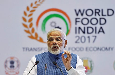 New Delhi Prime Minister Narendra Modi addressing at the World Food India 2017 inaugural session in New Delhi on Friday. (PTI Photo)