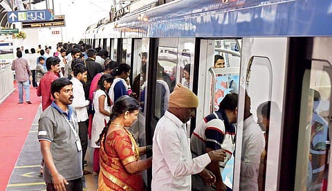 Passengers throng the Miyapur Metro station to take their first ride after the inauguartion and schoolchildren are seen taking selfies, in Hyderabad on Wednesday | vinay madapu, Ajay moses